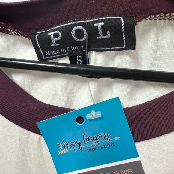 Pol Cap Sleeve 2 Tone Burgundy Cream Comfortable Jersey Top Shirt Womens Small - Picture 7 of 9